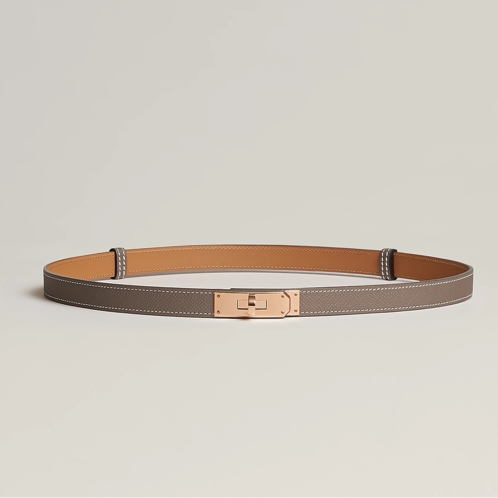 Hermès Étoupe Kelly 18 Belt Epsom Calfskin Leather with Rose Gold Hardware